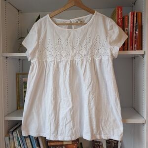 Jach Girlfriend Women's White Eyelet Top Tunic Cotton Sz Large Cottagecore Boho
